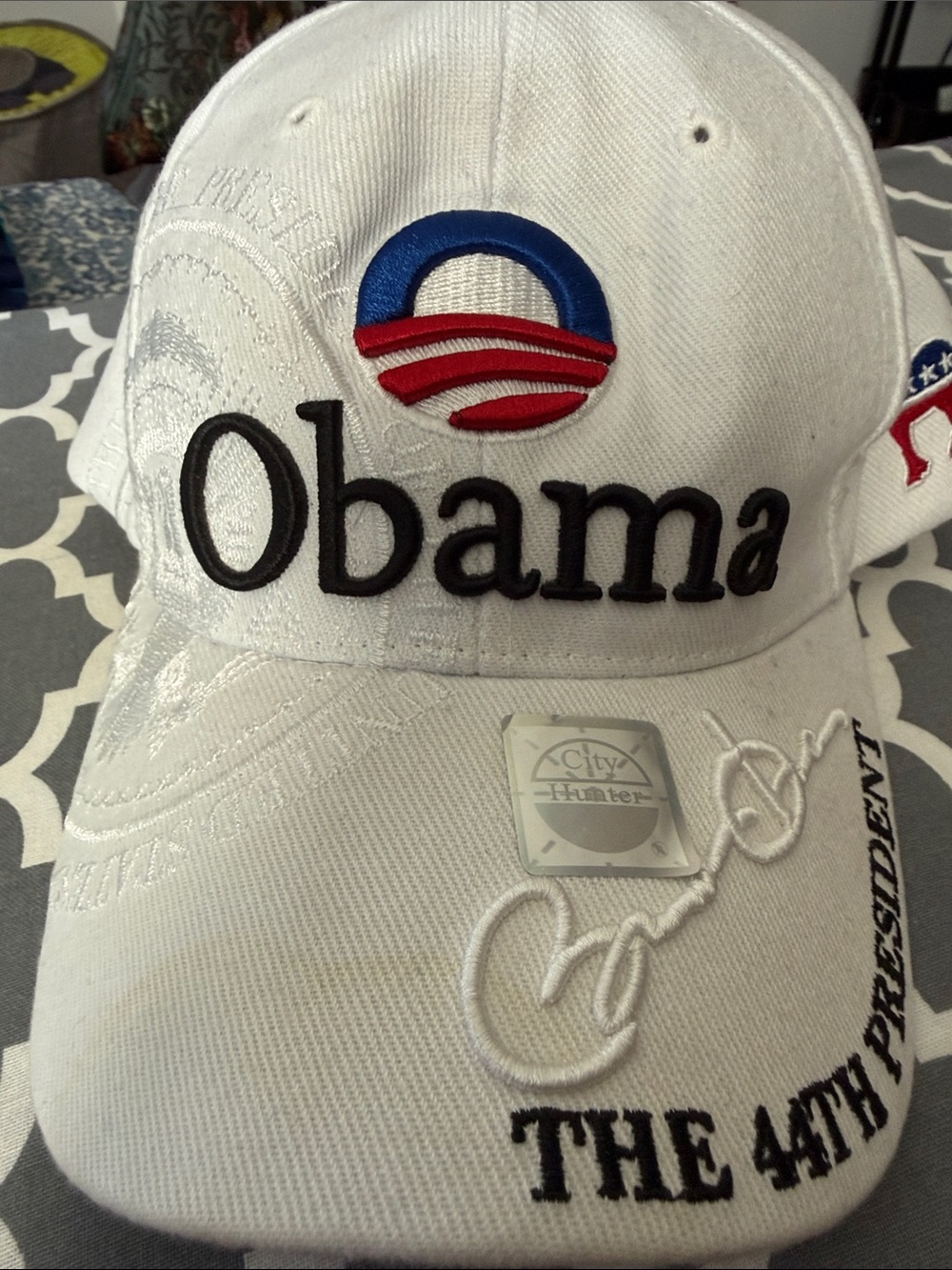 Obama Presidential City Hunter White Ball Cap adjustable fit